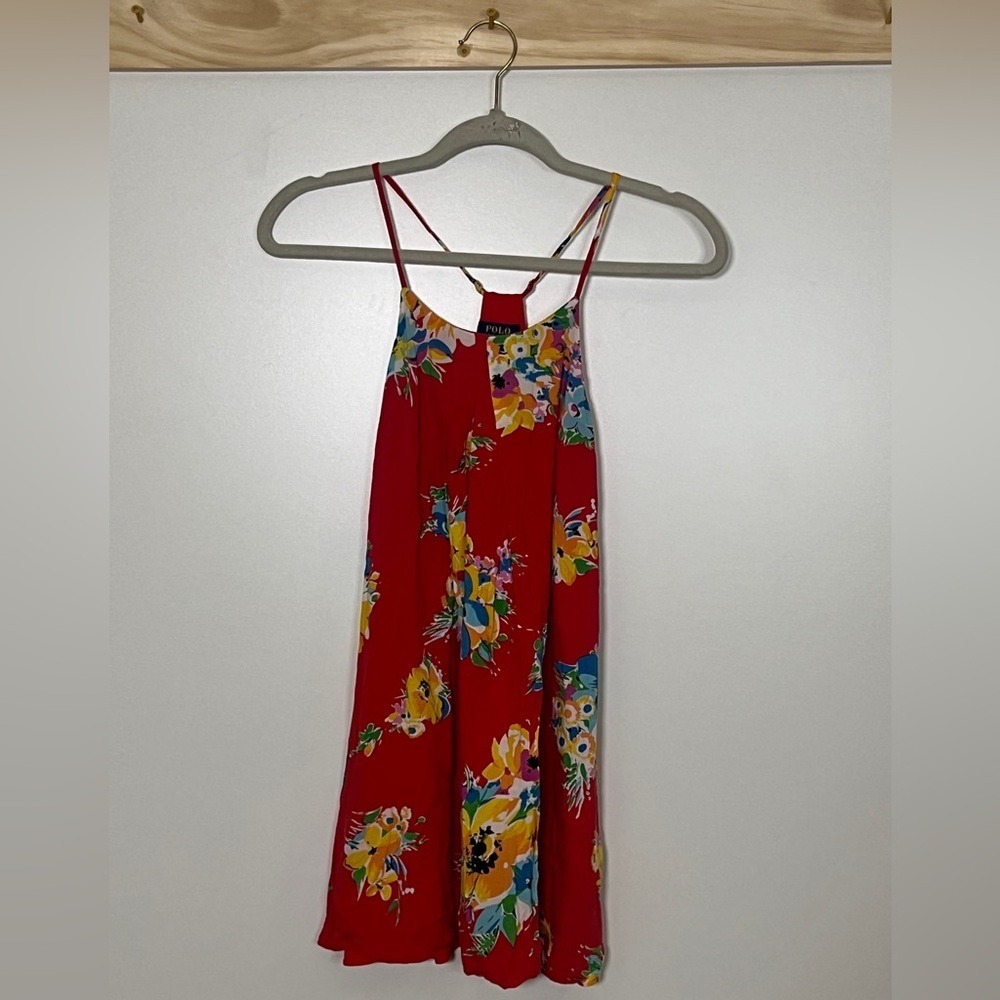 Polo Ralph Lauren Halter Tank Top Red Floral Preppy Strappy Women Size 10